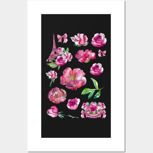 Roses, Stickers, sticker, set, flowers, paris, pink, girly, feminine, romantic Posters and Art